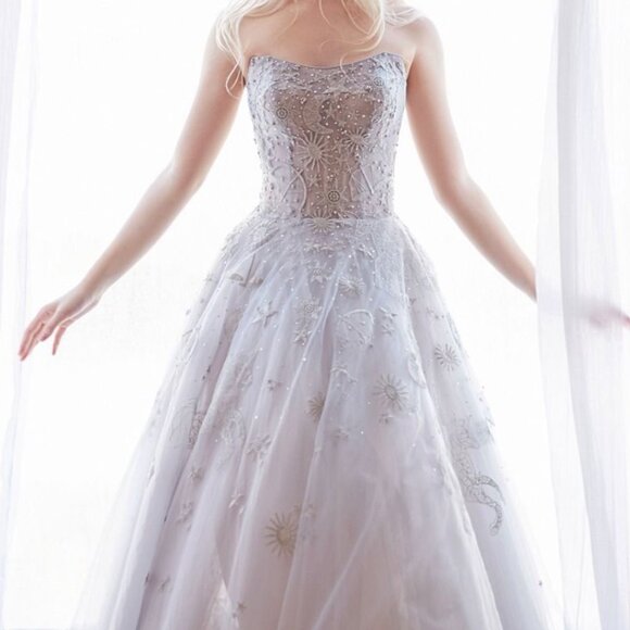 BLUE CONSTELLATION DREAM SWEETHEART EMBROIDERED TULLE BALLGOWN CORSET BACK A0890 - Picture 10 of 11